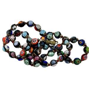 Vintage Murano Millefiore Glass Wedding Cake Beads Necklace